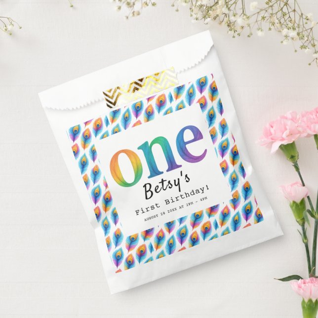 Sacolinha Rainbow Watercolor 1st Birthday | Colorful Baby  (Selado)