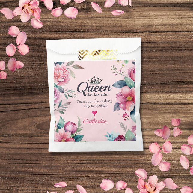 Sacolinha Rainha de Copas Chuveiro de Noiva Rosa (Top view vintage playing card bridal shower blush pink feminine girls night Favor Bag)