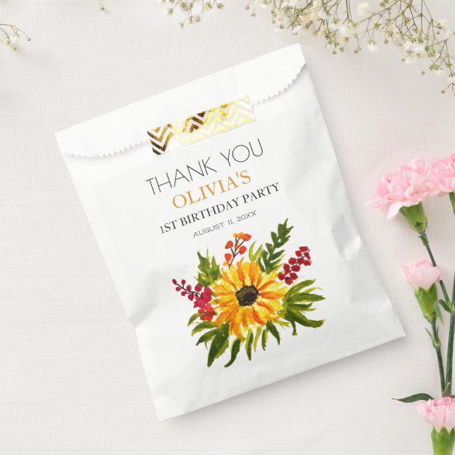 Sacolinha Rapariga de girassol da primeira Festa de aniversá (Selado)