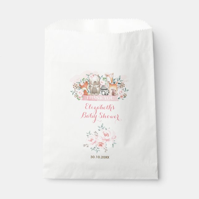 Sacolinha Raparigas Animais da Floresta Rosa Festa de aniver (Frente)