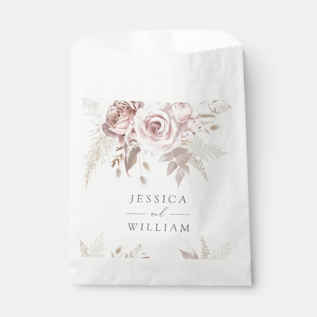 Sacolinha Recepção de Casamento Floral Marfim Bege Rosa Sujo (Frente)