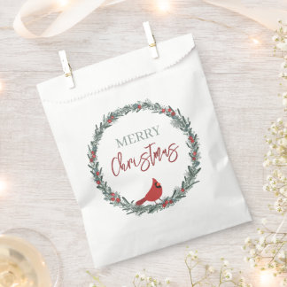 Sacolinha Red Berries Wreath and Red Cardinal Christmas