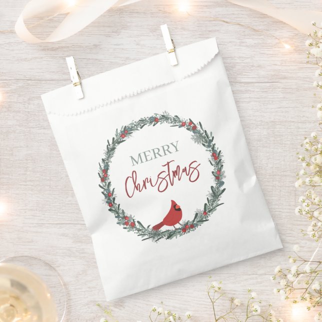 Sacolinha Red Berries Wreath and Red Cardinal Christmas  (Cortado)