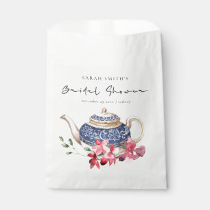 Sacolinha Red Blue Teapot Floral Chá de panela Tea Party