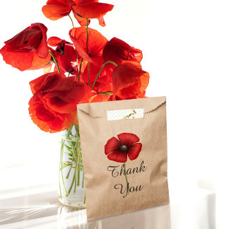 Sacolinha Red Poppy Flower Elegante Obrigado Kraft