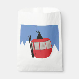 Sacolinha Red Retro Ski Lift Snow Mountain Skiers
