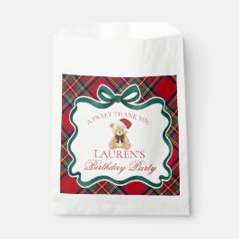 Sacolinha Red Tartan Plaid Christmas Bear Birthday Dessert