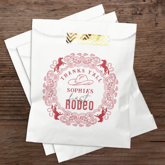 Sacolinha Red Western Rodeo Primeiro Aniversário Favor Bag - (1st Rodeo Birthday Favor Bag)
