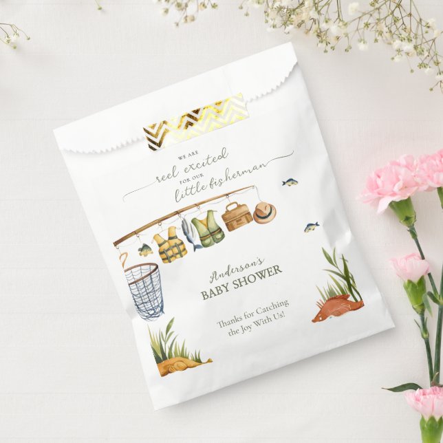 Sacolinha Reel Excited Little Fisherman Rustic Baby Shower  (Selado)