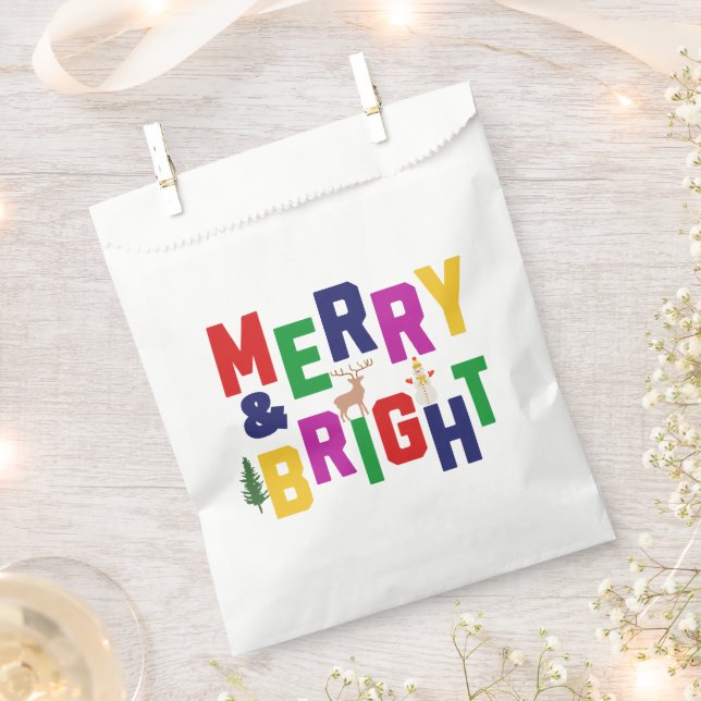 Sacolinha Reindeer feliz e pinheiro brilhante Snowman (Cortado)