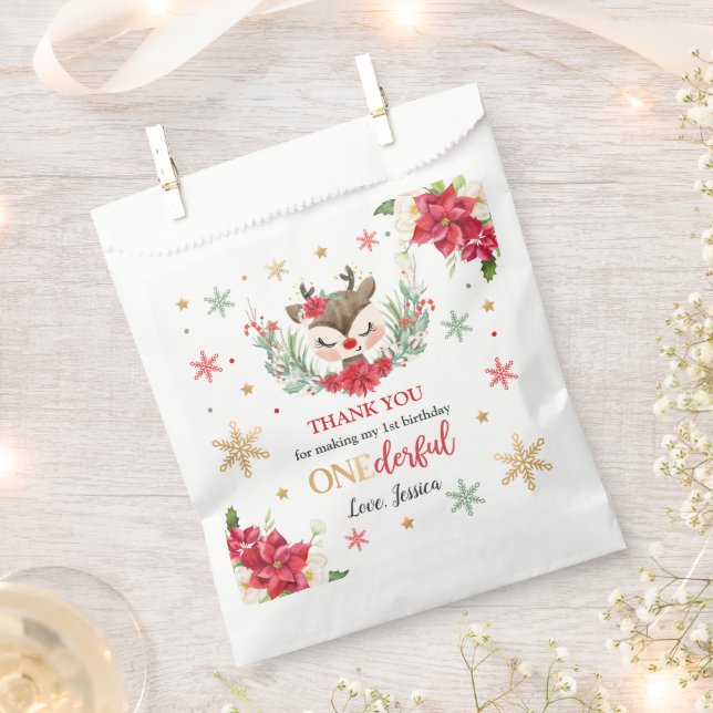 Sacolinha Reindeer primeiro aniversario de Natal Red Winter  (Cortado)