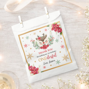 Sacolinha Reindeer primeiro aniversario de Natal Red Winter