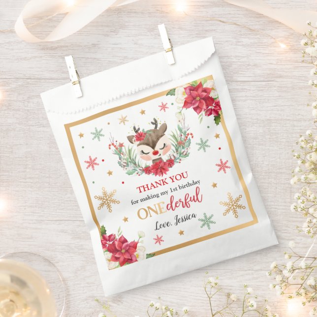 Sacolinha Reindeer primeiro aniversario de Natal Red Winter  (Cortado)