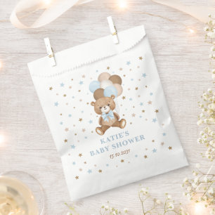 Sacolinha Retro Blue Brown Teddy Bear Balões Baby Boy
