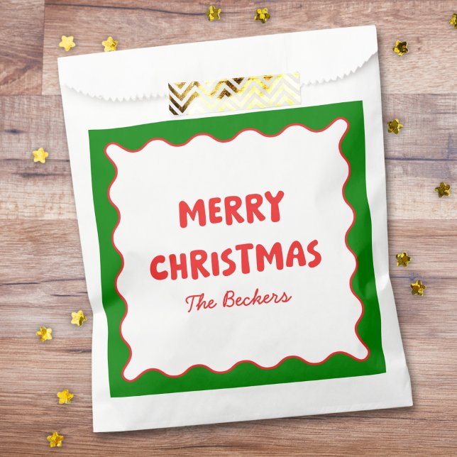 Sacolinha Retro divertido Vermelho ondulado e Natal personal (Criador carregado)