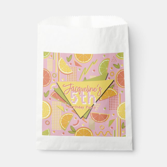 Sacolinha Retro Pink Summer Citrus Fruit Birthday (Frente)