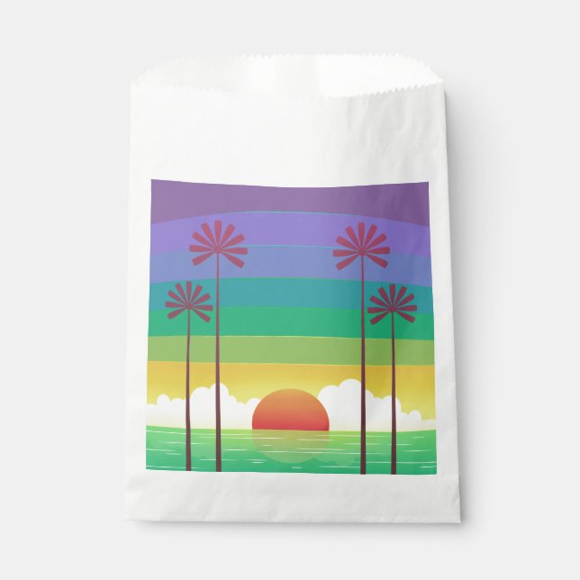 Sacolinha Retro Purple Sunset Palm Trees Art (Frente)