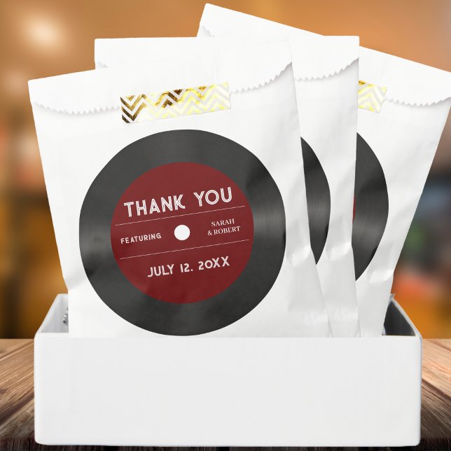 Sacolinha Retro Red Vinyl Record Black Weding Obrigado (Retro Red Vinyl Record Black Wedding Thank You Favor Bag)