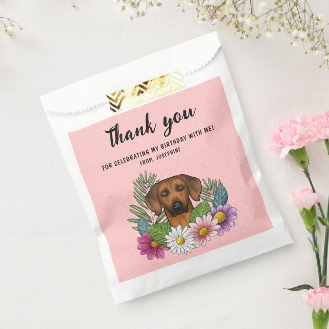 Sacolinha Rhodesian Ridgeback E Flores Aniversário Obrigado (Selado)