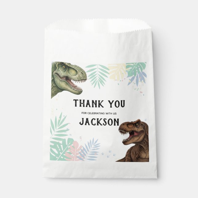 Sacolinha Roar-Some Dinosaur Thank You Custom Favor Bag (Frente)
