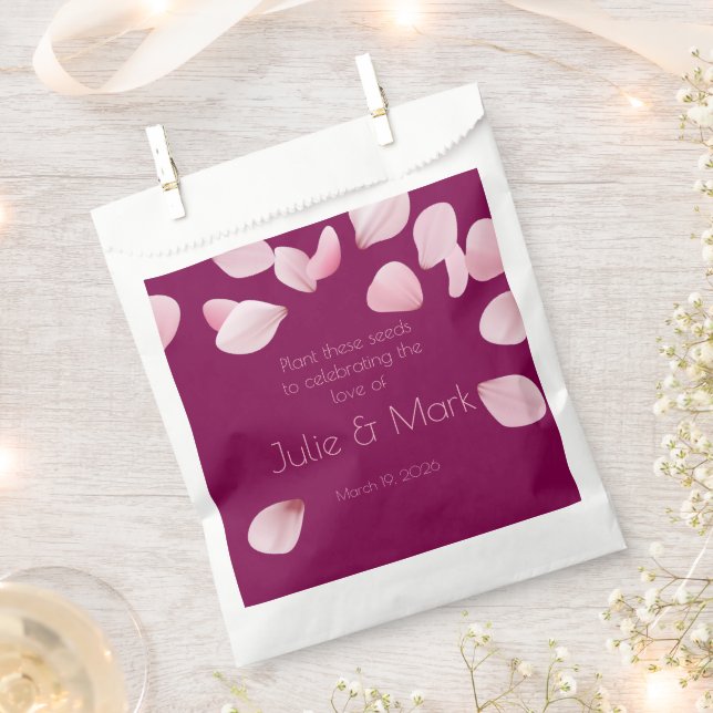 Sacolinha Romantic Pink Petals Wedding Favor Seed Bag (Cortado)