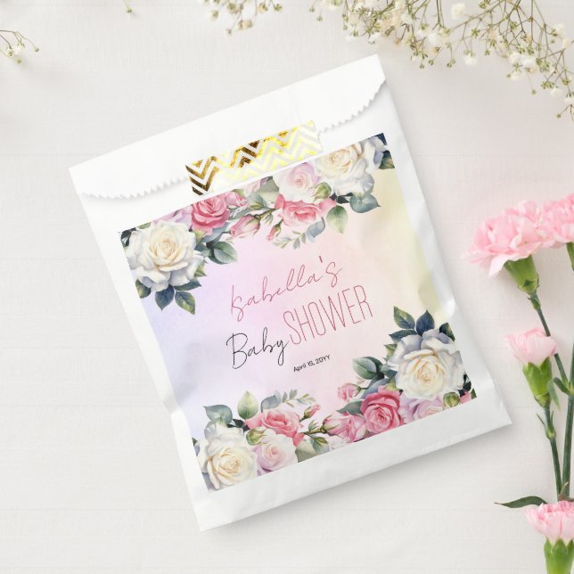 Sacolinha Rosa bebê em Bloom Chá de fraldas Floral (Selado)