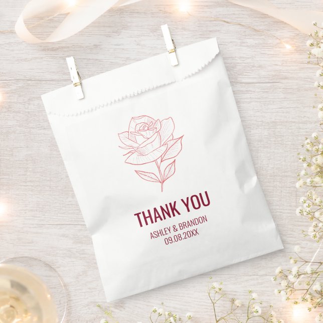 Sacolinha Rosa Botânica Borgonha Casamento Obrigado (Cortado)
