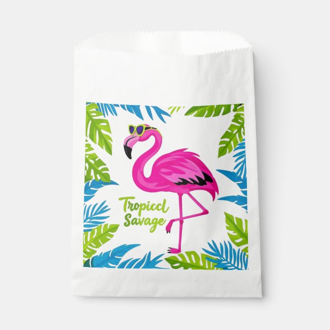 Sacolinha Rosa flamingo Tropical de pé numa perna (Frente)