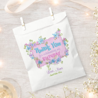 Sacolinha Rosa Floral Obrigado Festa de aniversário