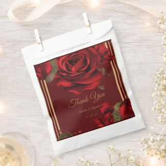 Sacolinha Rosa vermelha Burgundy Elegante e Casamento Dourad