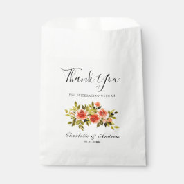 Sacolinha Rosa vermelha Watercolor Floral Wedding Obrigado