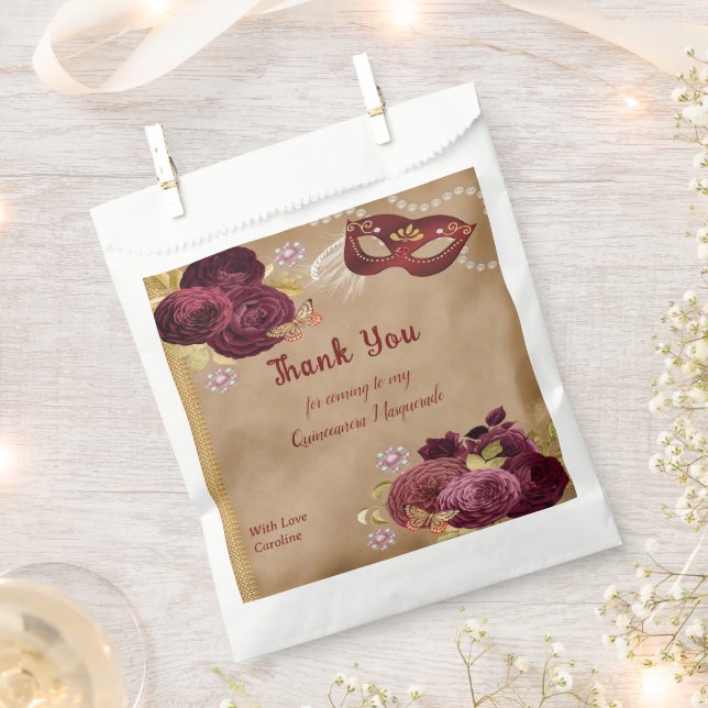 Sacolinha Rosas Cute Quinceañera Mascarada Burgundy (Cortado)