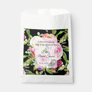 Sacolinha Rosas de aquarelas a rosa e creme a preto