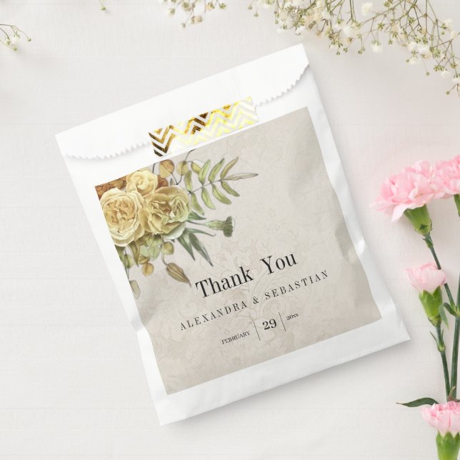 Sacolinha Rosas Dourados russos no Casamento tema damasco (Selado)