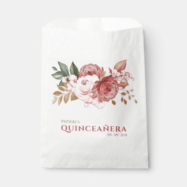 Sacolinha Rosas Rosa de Quinceanera Botânica Rústica Floral (Frente)