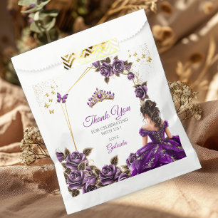 Sacolinha Rosas Roxas Tiara Dourada Quinceañera