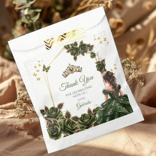 Sacolinha Rosas Verde Esmeralda Coroa de Tiara Dourada Quinc