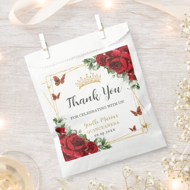 Sacolinha Rosas Vermelhas Borboletas Florais Quinceanera Swe (Cortado)