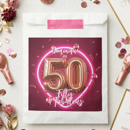 Sacolinha Rose Gold Balloon Neon Hot Pink 50th Birthday