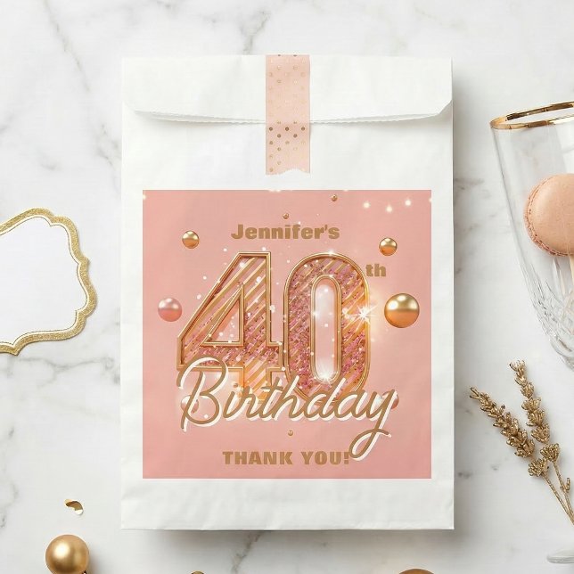 Sacolinha Rose Gold Glam 40th Birthday Thank You (Criador carregado)