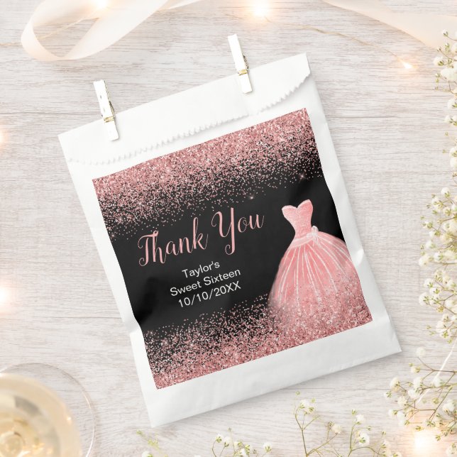 Sacolinha Rose Pink Dress Faux Glitter Sweet 16 Birthday (Cortado)