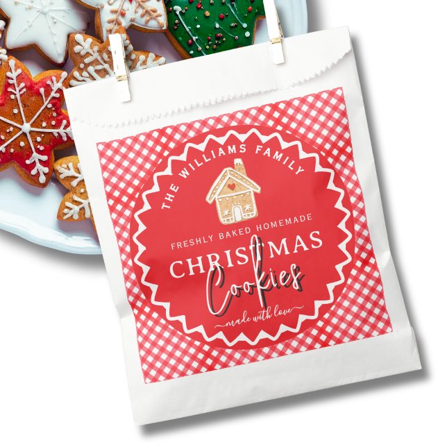 Sacolinha Rótulo de biscoitos de Natal em gingham de casa de (Criador carregado)