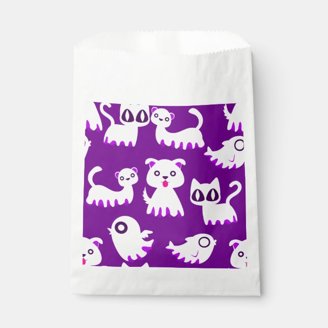 Sacolinha roxo de cão-furão-fantasma de halloween (Frente)