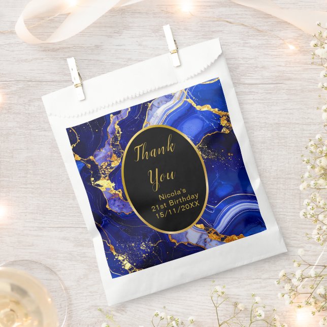 Sacolinha Royal Blue and Gold Marble Agate Birthday Party (Cortado)