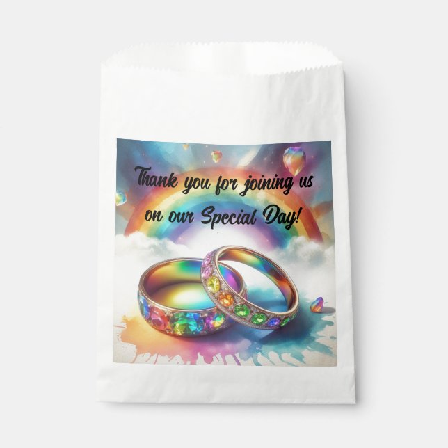 Sacolinha RSVP Gay Lésbica Rainbow Rings Favores (Frente)