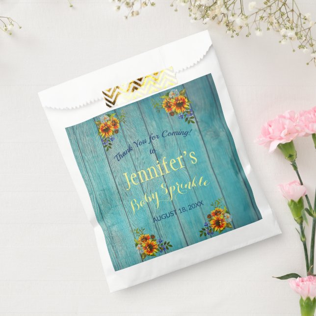 Sacolinha Rustic Blue Sunflower Baby Sprinkle Party (Selado)