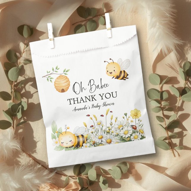 Sacolinha Rustic Floral Daisy Oh Babee Honey Bee Baby Shower (Criador carregado)