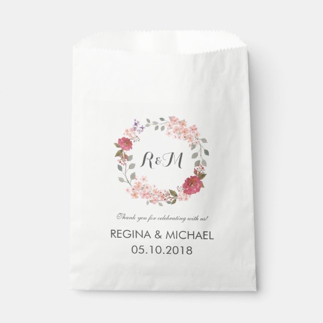 Sacolinha Rustic Floral Wreath Monograma Casamento Favor Bag (Frente)