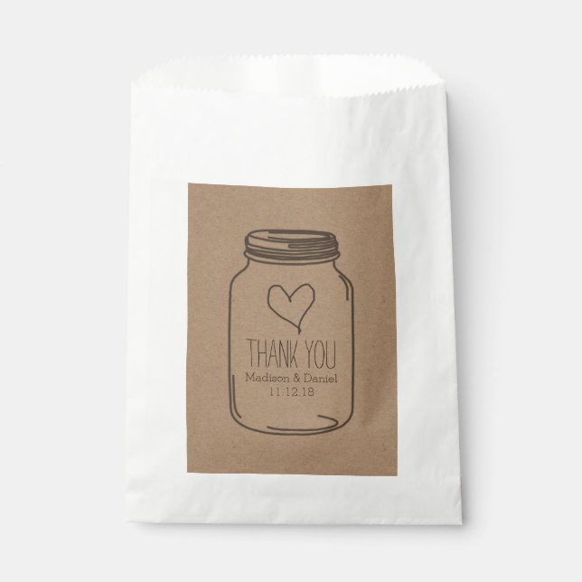 Sacolinha Rustic Kraft Paper Mason Jar Weding Obrigado (Frente)
