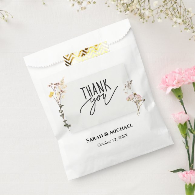 Sacolinha Rustic Pressionou Flor Obrigado casamento (Selado)